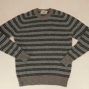 Vintage Striped Shetland Wool Sweater Gray & Blue Scottish Wool Unisex SeeMeasur